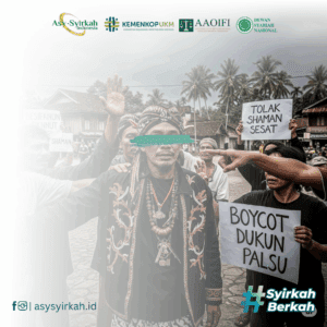Ilustrasi seseorang yang menolak jimat dan memilih jalan lurus yang bercahaya, melambangkan keyakinan bahwa rezeki datang dari Allah, bukan dari benda syirik.