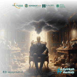 Ilustrasi seseorang yang sedang menikmati tumpukan harta dan kemewahan, tetapi di atasnya ada awan gelap yang siap turun. Ini melambangkan istidraj, di mana nikmat duniawi datang sebagai jebakan.