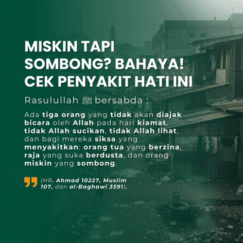 Ilustrasi simbolis seorang pria berpakaian sederhana namun membusungkan dada di hadapan orang lain, menggambarkan bahaya Orang Miskin yang Sombong.