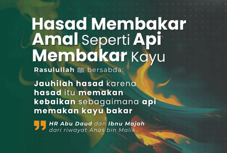 Ilustrasi api yang membakar kayu, menggambarkan bahaya hasad yang menghanguskan amal kebaikan dalam Islam.