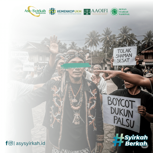 Ilustrasi seseorang yang menolak jimat dan memilih jalan lurus yang bercahaya, melambangkan keyakinan bahwa rezeki datang dari Allah, bukan dari benda syirik.